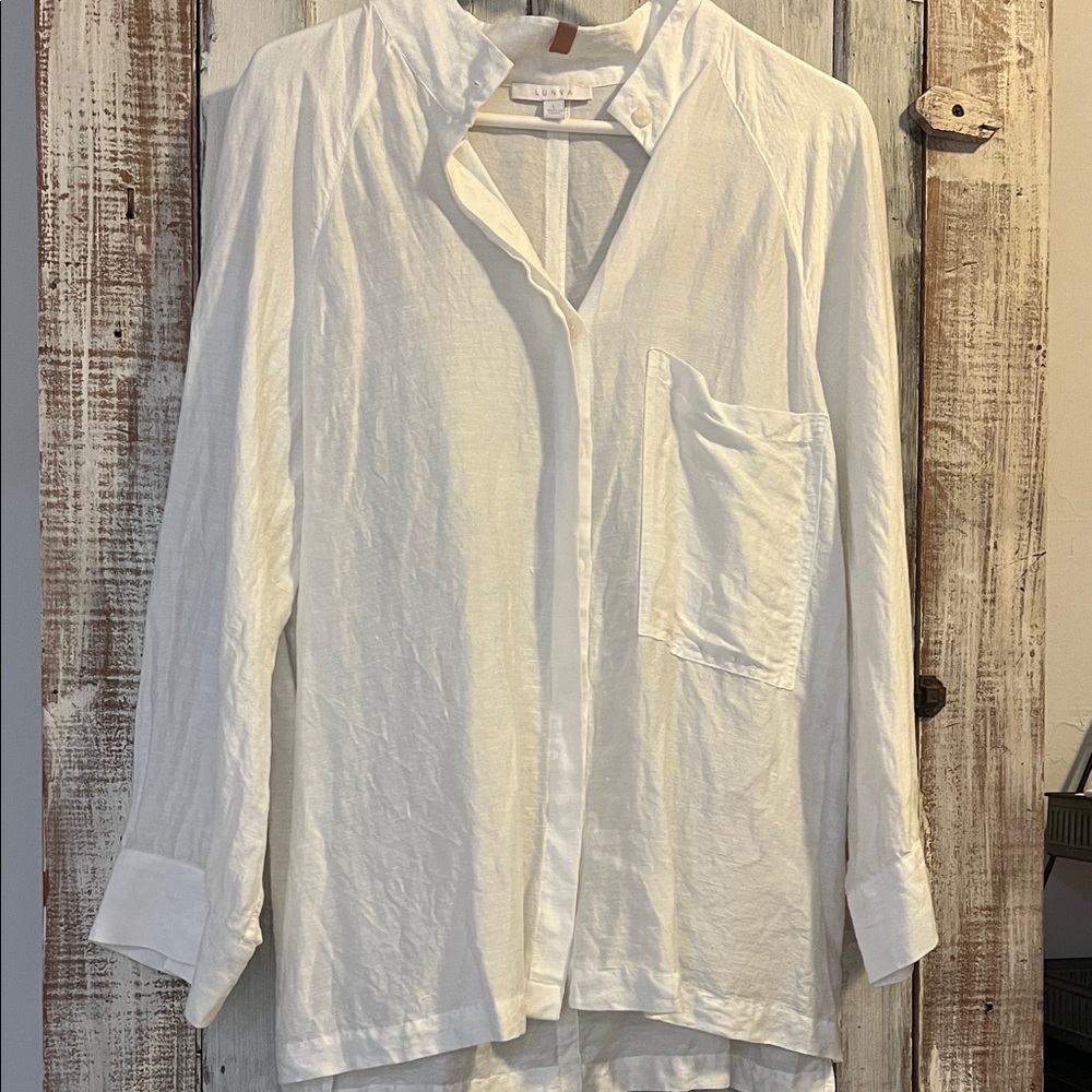 Lunya white Textured linen blend Fabric blouse